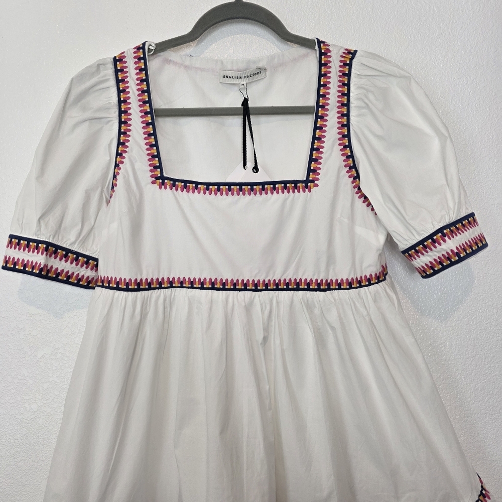 NWT English Factory Embroidered Puff Sleeve Cotton Babydoll Dress Size Medium - Picture 5 of 13
